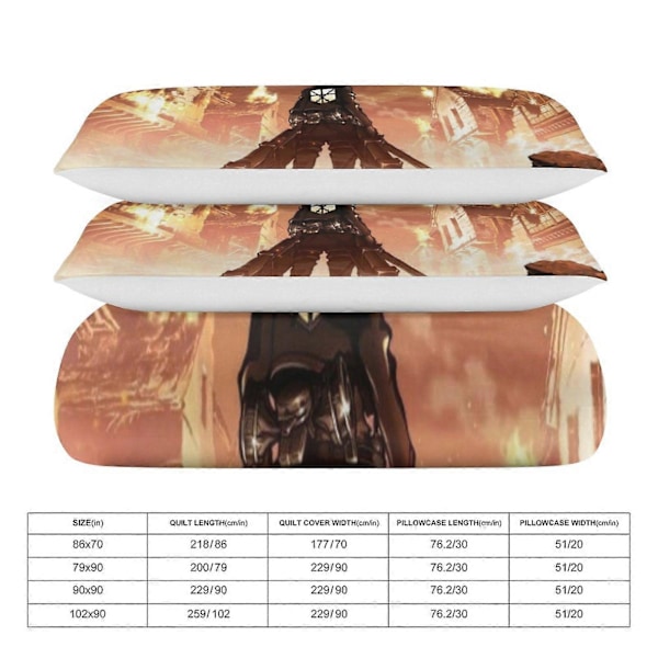 v1172 Attack On Titan Täcke Set Tjockt Mjukt 3 Delars Sängklädesset Året Runt Täcke med 2 Örngott för Vuxna Kvinnor Flickor Tonåringar Hem Rum Deco 135x200cm 53x78in