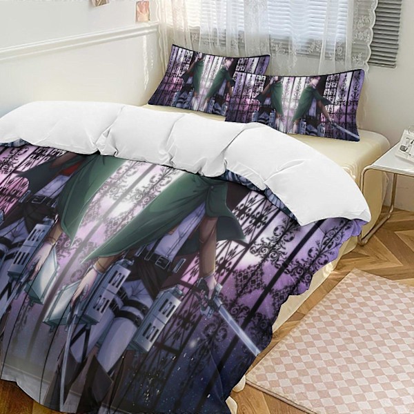 v1034 Attack On Titan Dynesett Tykkere Myk 3 Deler Sengetøy Sett Helårs Dynetrekk med 2 Putetrekk for Voksne Kvinner Jenter Tenåringer Hjem Rom Deco 200x200cm 78x78in