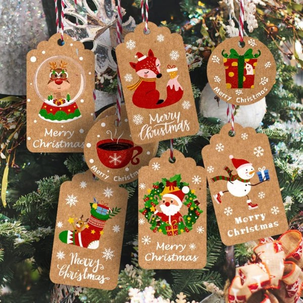 50 stycken julkraftpappersetiketter med snöre