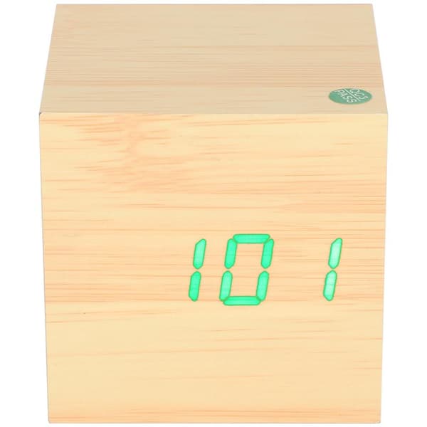Wooden LED Clock Digital Voice Control Desk Rectangular Ornaments Wood Green Light
