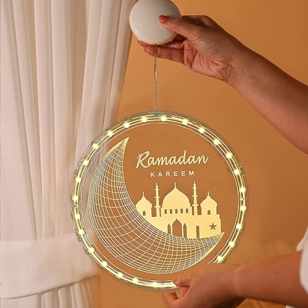 Eid Ramadan -valosarja, mubarak-kotilamppu koristeella imukupilla, kuu tähdet Eid Mubarak -riippuvalaisin Mubarak-koristeluun Size 17cm