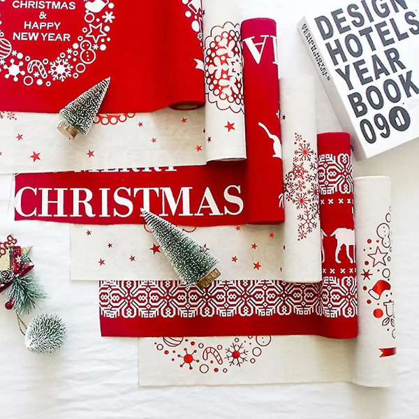 Linneduk för julbordet, för julbordsdekoration (270*28cm) Tryckt rektangulär bordsduk