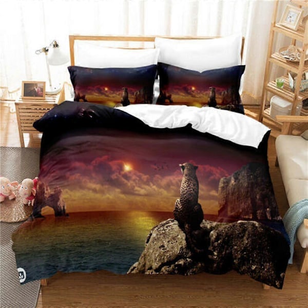 v5158 Sängkläder Seaside Sunset Scenery Cheetah Påslakanset Mjuka Sängkläder IU5158 200x200cm 78x78in