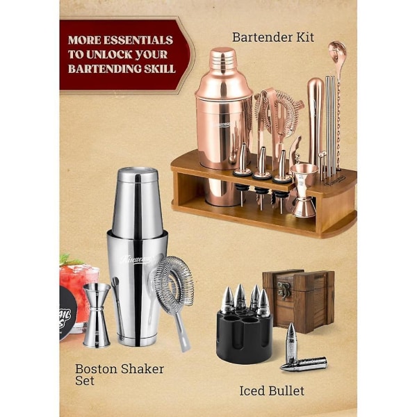Cocktail Shaker Set Bartender Kit med stativ - Drink Mixer Bar Set