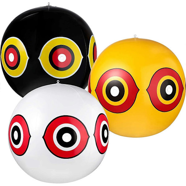 3 Anti-Duva Skrämselballonger, () 400 mm, gul/röd, Fåglar, Hägrar, Skator, Vipe och Sparvar