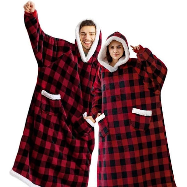 Ekstra lang hettegenser-teppe for kvinner Oversized bærbart teppe Koselig myk komfortabel Sherpa fleece gigantisk bærbart hettegenser-teppe genser (lys grå) red