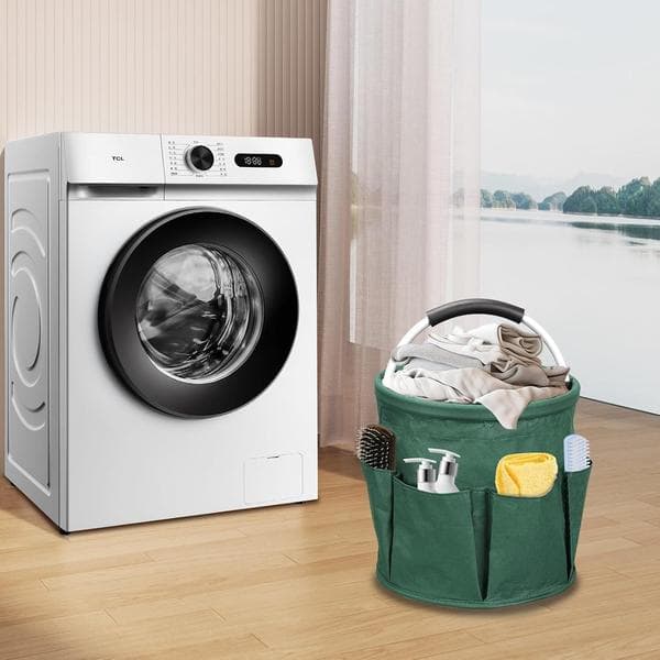 Portable Cleaning Caddy Storage Bag, with 6 Pockets, Foldable Cleaning Storage Basket with Handle, Durable Cleaning Storage Bag (Dark Green)