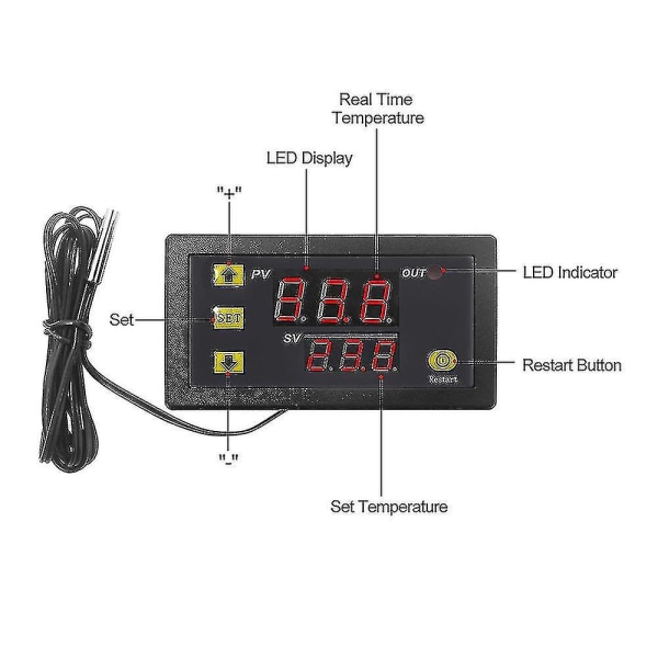 W3230 Mini Digital Temperaturregulator med LED-display, Termostatregulator Ac110v-220v 20a Temperaturkontrollbrytare Sensor Meter