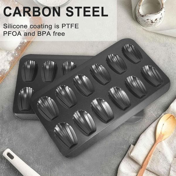 2-pak Non-Stick Madeleineform, Bageform 12 med Kagebageplade Chokolade Non-Stick Bageplade, Bruges til Ovnbagning Sort
