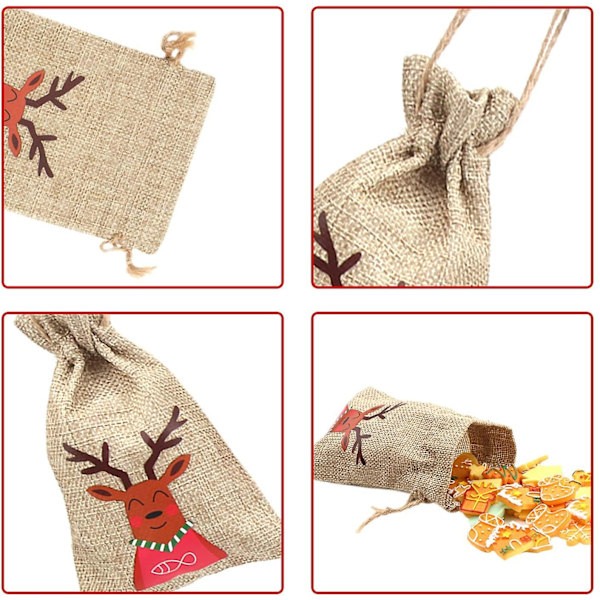 12 stk. Jule Jute Burlap Tasker Xmas Jute Linned Burlap Snøregave