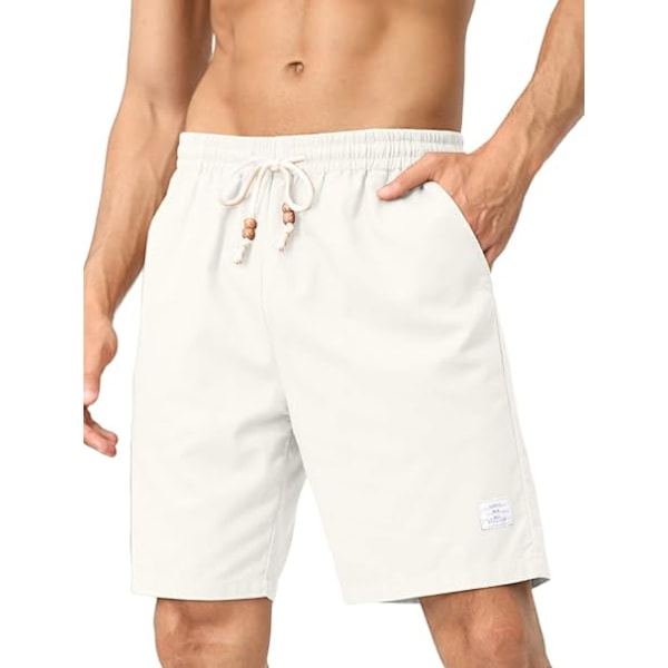 Herre Linned Shorts Bomuld Casual Sommer Strand Elastisk Talje Snørebånd Shorts Med Lommer 4XL White