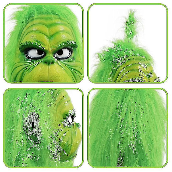 Julegrinch Full Hode Latex Maske Julehatt Monster Voksenhansker The Grinch  Christmas Mask C