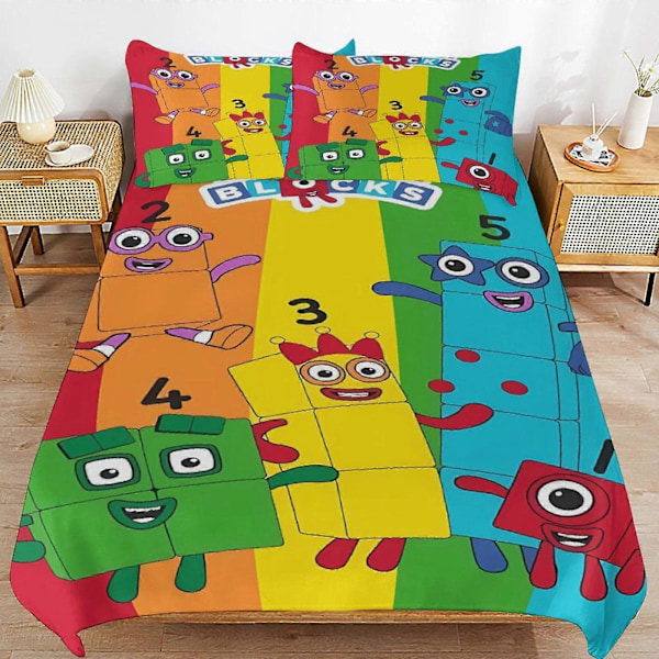 x141 Numberblocks Dynetrekk Mikrofiber Sengetøy Sett 3D Trykt Lettvekt 3-delt Dynesett, 1 Dynetrekk og 2 Putetrekk for Barn Gutt 135x200cm 53x78in