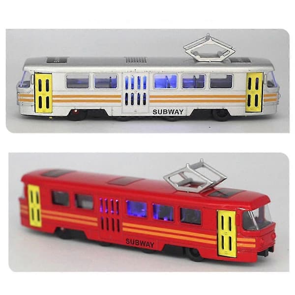 Classic Train Tram Diecast Pull Back Model With Led Music Educational Toy Kids Blue Grey Blue Grey
