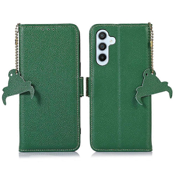 Mobilfodral för Samsung Galaxy A26 5G med RFID-blockering, texturerat äkta ko-läder Multicolor Green