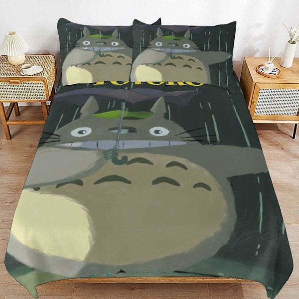 x398 Min Nabo Totoro Dynetrekk Mikrofiber Sengetøy Sett 3D Trykt Lettvekt 3-delt Dynesett, 1 Dynetrekk og 2 Putetrekk for Ki 200x200cm 78x78in