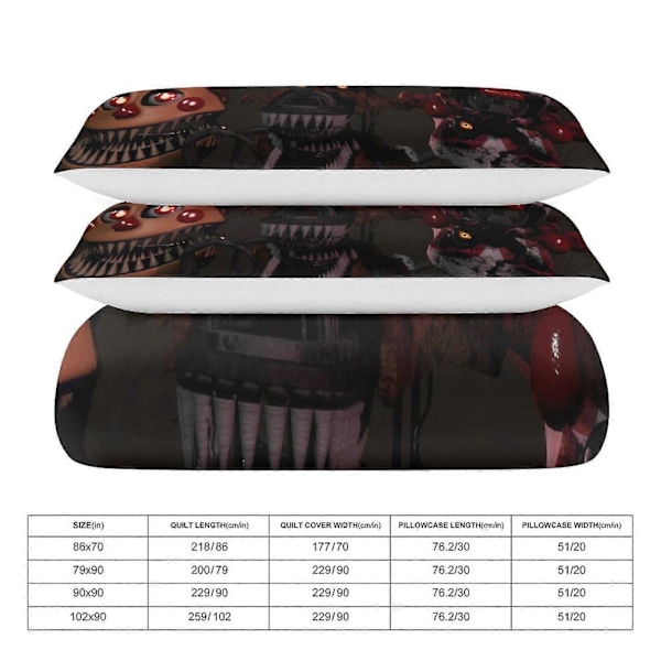v1222 Five Nightat Freddy Peittosetti Paksu Pehmeä 3-osainen Vuodevaatesetti Kaikki Vuodenajan Peittopussi 2 Tyynyliinalla Aikuisille Naisille Tytöille Teineille Kotiin Huoneeseen 135x200cm 53x78in