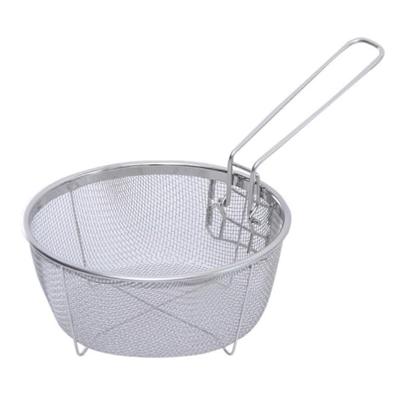 Stainless Steel Fry Basket with Handle Kitchen Round Frying Basket Folding Drain Basket Washing Vegetable Basket for French Fries Onion Rings Fried Ch M