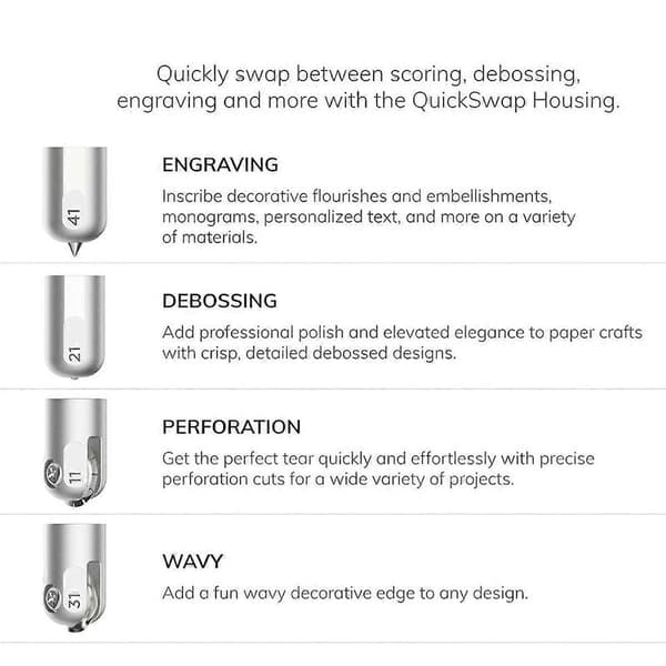 4 stk. Bølget klinge, graveringsspids, prægespids og perforeringsklinge til Cricut Maker 3 QuickSw-FA-
