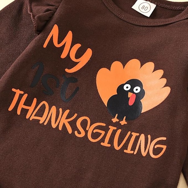 Europa, Amerika, Forår og Efterår Thanksgiving eksplosion trend fire-delt kalkun print langærmet skjorte gaze nederdel pige dragt light brown 0-3Months