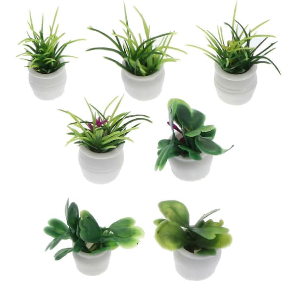 Miniature Dekoration Mini Potteplanter Fehave Mini Hus Legetøj Grøn 7 Stk