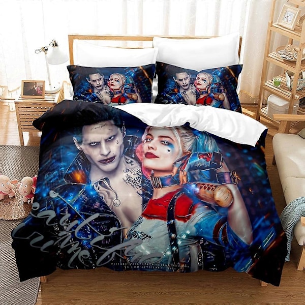 v5315 Sängkläder Harley _ Quinn 3 Delars Komfortset med 2 Örngott, Harley_Quinn Sängkläder Set Lakan Set för Barn Vuxna, Lättviktigt för Alla Årstider 135x200cm 53x78in