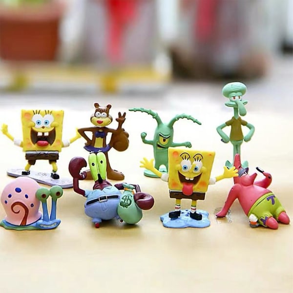 8 kpl Spongebob Squarepants -figuuri - Kalmari, Sandy Cheeks, Patrick Star, Mr. Krabs, Plankten - Täydellinen lasten syntymäpäiväkakunpäällisten lahjaksi