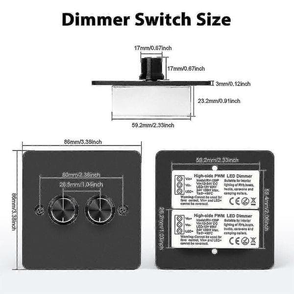 DC 12V-24V LED Dimmer Switch 2-vägs 120W Väggmonterad Tryck På/Av Rotationsdimmer