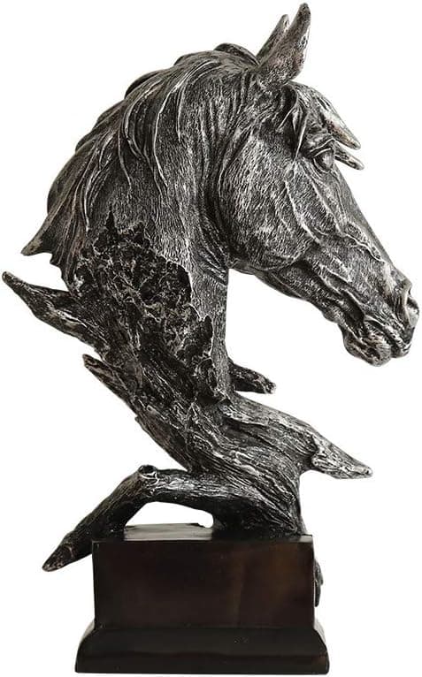 Hästhuvudstatyett i harts, heminredning, skulptur, present till vardagsrum, kontor, sovrum (silver)