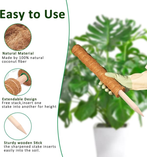 Moss Pole, 2-pack 43 cm Monstera Plant Support for Climbing Plants Accessories Indoors, Stackable Moss Poles Plant Support Stakes, Coir Plant Stick
