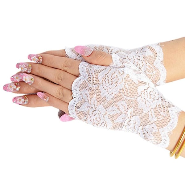 Blonder fingerløse hansker Uformelle elastiske blomsterhansker Kjørehansker Bryllupsdekorative hansker for kvinner White