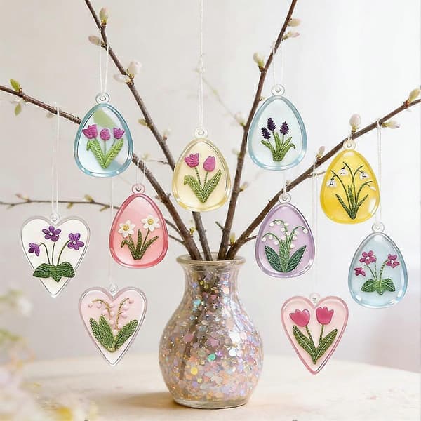 12 stk. påskebryllupper akrylpynt blomstermønsterdekoration ☾ C6J4 White 12pcs