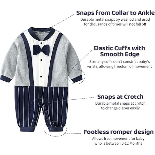 Nyfödd Romper Baby Boy Bomull Pyjamas Romper Outfits 0-12 Månader 66 Gray