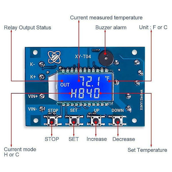 12V DC Digital Temperaturstyring, WiFi APP-styring Højtemperaturstyringsmodul -99 Celsius blue