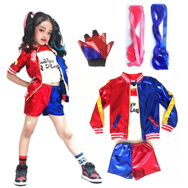 6 stk Harley Quin Cosplay Kostyme Halloween Cosplay Dress For Voksne Og Barn Kid-XL