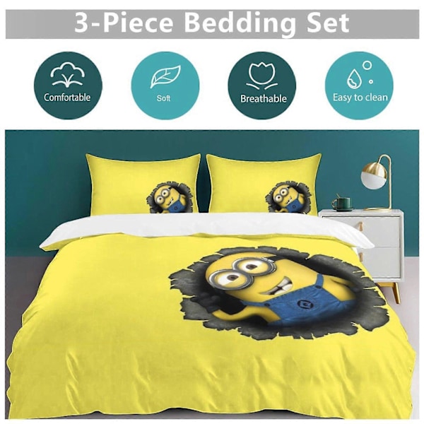 x495 Despicable Me 3-delat Sängklädesset Varmt och Bekvämt Mjukt Påslakanset med 1 Påslakan och 2 Örngott för Sovrum b495 135x200cm 53x78in