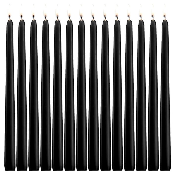 10 tuuman set , jossa 14 tippamatonta kartiokynttilää ja hajusteeton kynttilänjalka Black