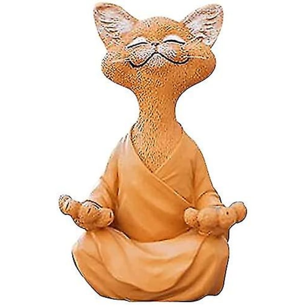 Kat Figur, Meditation Yoga Glad Kat, Zen Kat Afslappet Pose Skulptur Til Hjemmet Orange