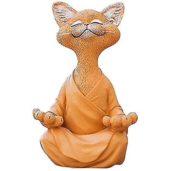 Kattfigur, Meditationsyoga Glad katt, Zenkatt avslappnad poseskulptur för hemmet Orange
