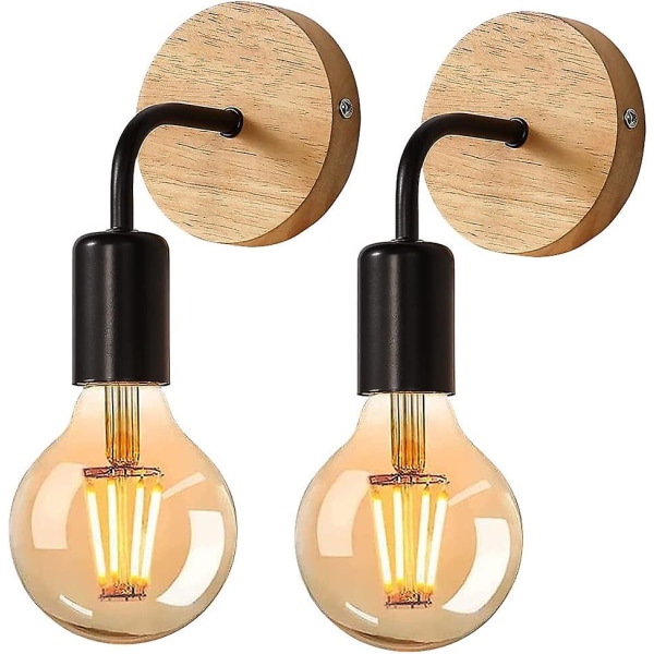 2 Pcs Indoor Wall Light, Industrial Wood Wall Lamp, E27 Wall Sconces Retro Wall Decoration For Living Room, Bedroom (bulbs Not Included, Max. 40w)