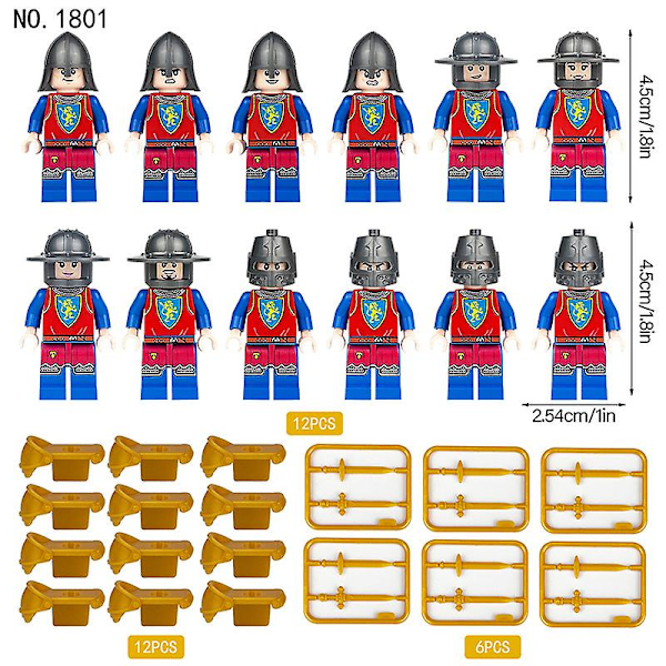 Middelalderske soldatbyggesteinfigurer 12-delt sett middelaldersoldat og våpen mini actionfigurer byggesteinleker samlesett smc561