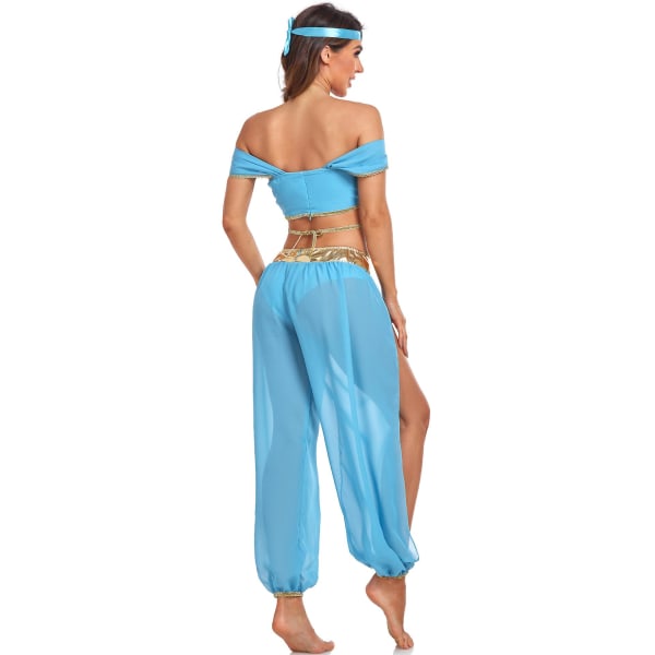 Seksi Aladdin Genie Lamp Jasmine Prinsessa Hame Cos Vaatteet Festivaali Juhla Asu Sky Blue XL