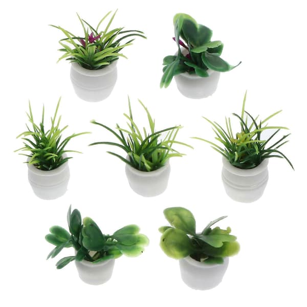 Miniature Dekoration Mini Potteplanter Fehave Mini Hus Legetøj Grøn 7 Stk