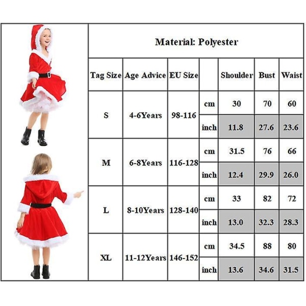 4-12-vuotiaat lapset tytöt joulujuhlat minimekot Joulupukin cosplay-asumekko 11-12 Years