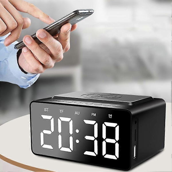 BT508 3-i-1 Trådlös Laddning LED Väckarklocka Ström Bluetooth Högtalare