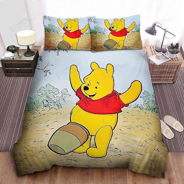 v5387 Sengetøj Winnie The Pooh Stikker Sin Honningkrukke På Maven Dynebetræk Sæt Sengetøj IU5387 200x200cm 78x78in