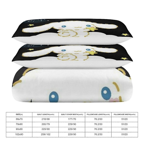v774 Cinnamoroll 3-delars Twin Sängset - Inkluderar 1 Enkelt Täcke och 2 Örngott Sängkläder - Färgbeständig Mikrofiber - Cinnamoroll io774 135x200cm 53x78in