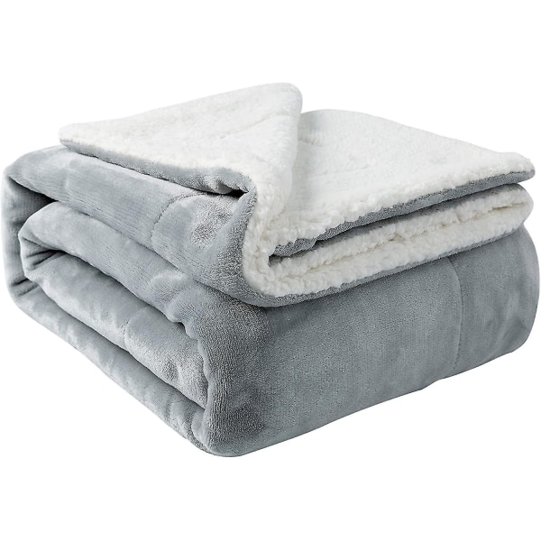 Sherpa tæppe varme tæpper til vinter Super blød fuzzy flannel fleece/uld som vendbar fløjl plys sofa tæppe letvægts(lys grå strø S