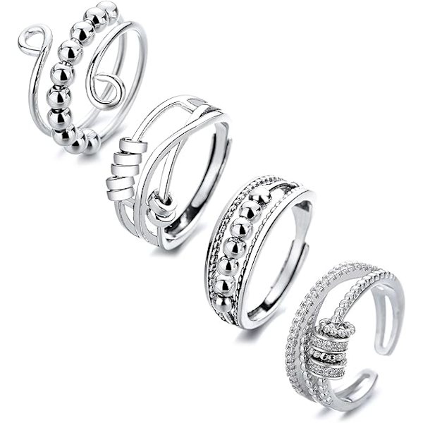 4 st Fidget Spinner Ringar för Kvinnor Öppna Snurrande Knogringar Stackbara Ringar Justerbara Ringar i Rostfritt Stål