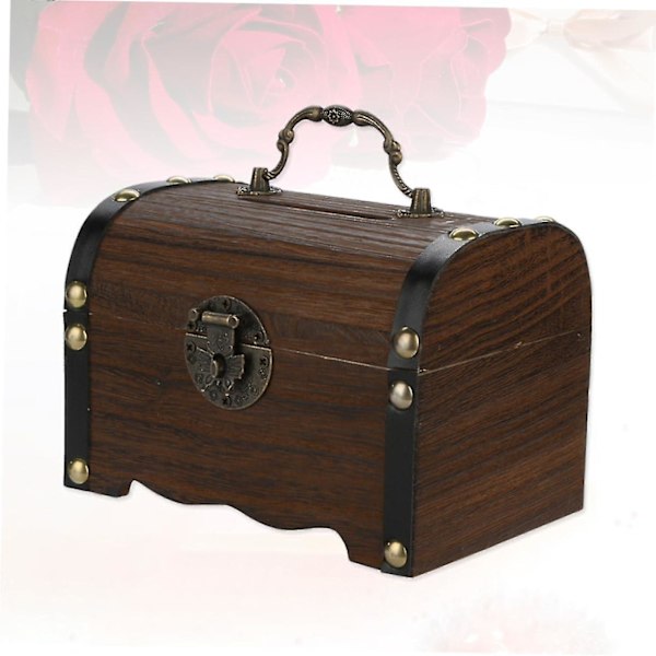 2 stk. trækasse til opbevaring af mønter - dekorativ udskæring - håndlavet retro - vintage - til børn - med sikker lås - 14 x 1 x 14 cm